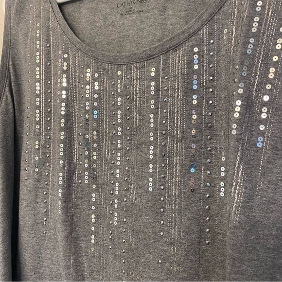 Catherines Plus Size Tank Top sleeveles gray cotton embellish studded sparkly 3X - Picture 2 of 9